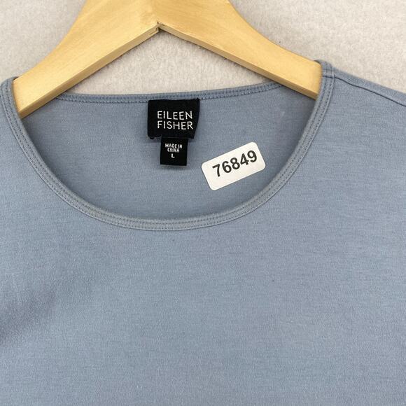 EILEEN FISHER Top L Cotton Interlock Jersey Crewneck Short Sleeve Sea Spray Blue - Picture 13 of 13